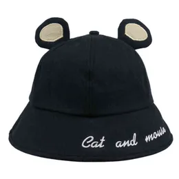 New Gorras Cute Cartoon Yellow Pink Black Cat Ears Mouse Bucket Hats Women Caps Chapeau Femme Summer G220311