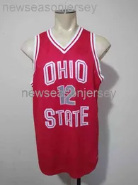 Сшитый штат Огайо Buckeyes #12 баскетбол Джерси Home Red Настройка любого номера название XS-5XL 6XL Basketball Jersey
