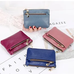 Fashion Women Coin Purse PU Leather Short Zipper Coin Pouch Kids Pocket Wallet Solid Color Key Chain Mini Card Holder Clutch Bag