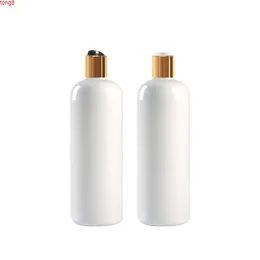 Flaconi di shampoo in plastica vuoti bianchi / neri da 500 ml con tappi a disco Bottiglia in PET per lozione fai-da-te con tappo in oro, confezione cosmetica biancaalta quantità
