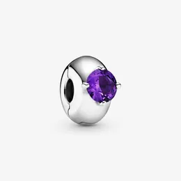 100% 925 Sterling Silver Purple Round Solitaire Clip Charms Fit Pandora Original European Charm Bracelet Fashion Women Wedding Engagement Jewelry Accessories