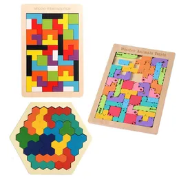 Puzzle 3D Giocattoli di legno Giocattoli matematici Tangram colorati di alta qualità Gioco di puzzle Giocattolo educativo di immaginazione prescolare per bambini