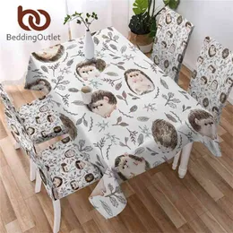 BedDoutlet Hedgehog Tovaglia Tovaglia Acquerello foglia rettangolo Panno Cartoon Animale Impermeabile Panni Brown Cover 210626