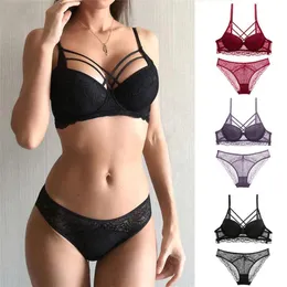 Kvinnors trosor Kvinnor Lace Bra Set Sexig Push Up Underkläder Röd öppen Cup Lenceria Nightwear