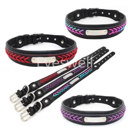 Leather Dog Collars with Personalized ID Cards XS-XL Pets Nameplate Collar Dogs Accessory Supply