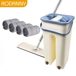 Rodanny Magic Mop för städning Fri Hand Händer Krama med Golv Skopor Flat Drop Home Köksverktyg 211106