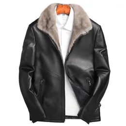 Mäns Läder Faux Vinter Äkta Sheepskin Coats Jacka Män Real Collar Coat Wool Liner Parka Erkek Deri Ceket Zl845