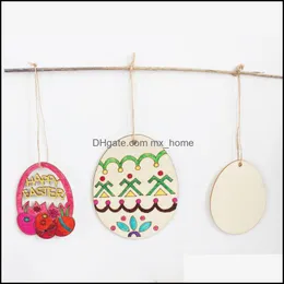 Favor Event Festive Supplies & Garden Easter Home Decorations Pendant 10Pcs Diy Carved Egg Hanging Pendants Ornaments Creative Wooden Craft