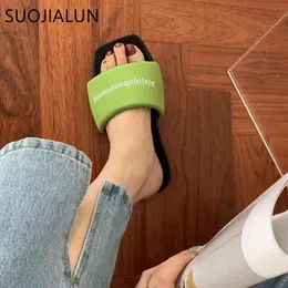 Suojialun 2021 Sommar Kvinnor Slipper Mode Varumärke Brev Utskrift Flat Heel Slides Casual Ladies Home Flip Flops Utomhus Sandal K78