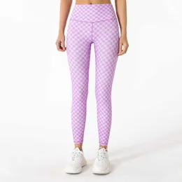 Checkerboard Sports Fitness Pant Kvinnors Leggings Hög midja Tight Running Speed ​​Torka Hud Hip Lifting Naken Yoga Byxor