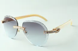 Exquisite klassische XL-Diamant-Sonnenbrille 3524027, Bügelbrille aus naturweißem Büffelhorn, Größe: 18–140 mm