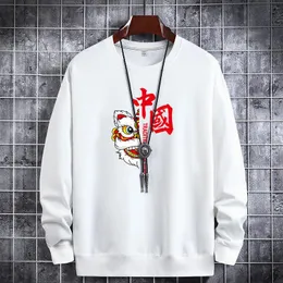 Men's Hoodies & Sweatshirts 2022 Spring Thin Top Cotton Sweatshirt Couple Oversize Pullover Man Chinese Style Lion Dance Print Hoody Male 90