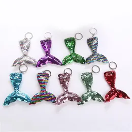 Smycken flickor sequin keychain sjöjungfrun fisk svans glitter nyckelring damer väska hängsmycke nyckelringar tecknad tillbehör