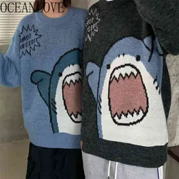 OceanLove män kvinnor pullovers tjock varm harajuku cartooon söt kawaii pull femme japan stil lösa retro tröjor kvinna 19029 210812