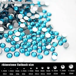 Diamantes soltos ss4-ss34 strass azul malaquita para arte de unhas 288-1440pcs