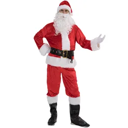 Christmas Decorations 7PCs Adult Santa Claus Costume Flannel Classic Suit Cosplay Props Men Coat Pants Beard Belt Hat Set RRA4491