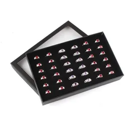 Förvaringslådor BINS Black Velvet Ring Display Box Transparent Window Show Cover 36 Slots Earring Jewely Holder Organizer