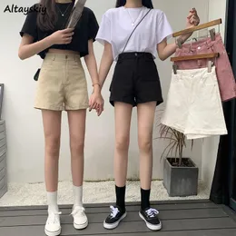 Kvinnors shorts kvinnor hög midja avslappnad all-match mode studenter streetwear harajuku fickor solida vackra tjejer söt cool stilfull