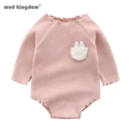 Mudkingdom baby flicka bodysuits födda barn kläder romer söt kanin jumpsuit ribbed outfit 210615