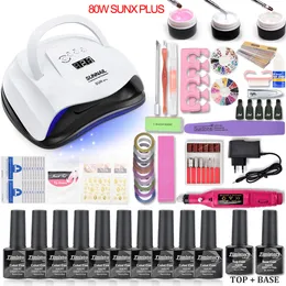 Set manicure per kit unghie 80W Lampada UV Dryer Set unghie con trapano 10 pezzi Gel Polish Soak Off Kit strumenti per manicure