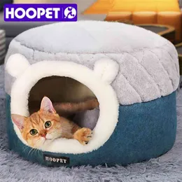 Hoopet Cat Bed House柔らかいぬいぐるケンネルの子犬クッションの小さな犬猫の巣の冬の暖かい眠っているペット犬のベッドペットのマット供給210722