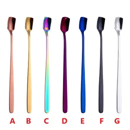 304 Stainless Steel Square Head Ice Spoons Home Kitchen Supplies Long Handle Coffee Dessert Gold Cocktail Stirring Scoops DH8476