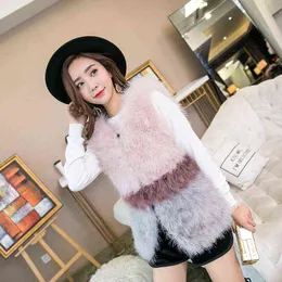 Autumn and winter Haining ostrich fur grass vest color matching coat women's sleeveless real hair encryption slim 211207