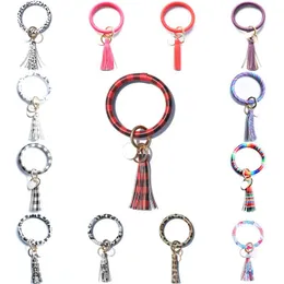 Patterns Monogrammed Enamel Disc Leather Bracelet Keychain Large O Bangle Key Ring Super Cute Tassel Wristlet Holder Key