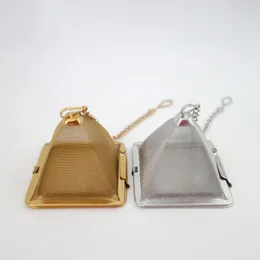 Accessori per utensili da tè, filtro per foglie, teiera sfusa, filtro per tè, piramide in acciaio inossidabile, oro argento, acciaio inossidabile