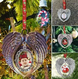 Photo Sublimation Blank Christmas Decorations With Snow Red Rope Hot Transfer Printing Angel Wings Shape Blank Consumables Supplies