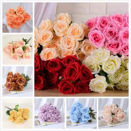Artificial Rose Flower Bouquet 9/10/12/18 Heads Silk Roses Bouquet Romantic Wedding Party Home Decoration Flowers