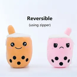 Two-sided Reversible / Secret Pouch Boba Plushie Bubble Tea Plush Doll Soft Stuffed Milk Kids Girls Birthday Gift Toys 210728