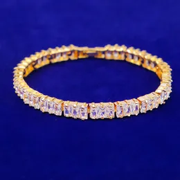 5MM Baguette Zircon Bracelet Tennis Chain Men and Women's Rock Hip Hop Jewelry Gold Silver Color