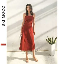 Summer Dresses Women Retro Wine Red Fashion Straps Bandage A Line Evening Party Prom high waist vestidos 210608