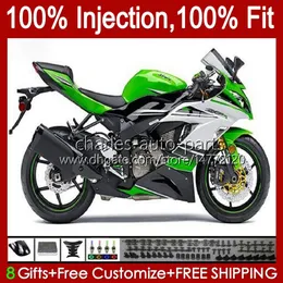 Injektionskropp för Kawasaki Ninja ZX 6R 600c6 R 636 600 CC ZX6R 13 14 15 16 17 18 12NO.47 ZX-636 ZX-6R ZX600 ZX636 2013 2014 2015 2016 2017 2018 OEM Fairing Kit Green White