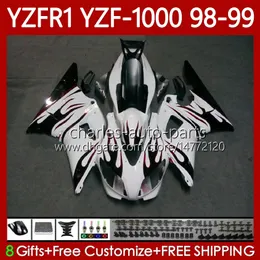 Motorcykelkropp för Yamaha YZF R 1 1000 CC YZF-R1 YZF-1000 98-01 Bodywork 82No.13 YZF R1 YZFR1 98 99 00 01 1000cc YZF1000 1998 1999 2000 2001 OEM Fairings Kit Red Flames Blk