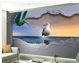 Europeisk stil 3d stereoskopisk tapet hav tredimensionell flygande fågel solnedgång landskap bakgrundsbilder bakgrundsvägg
