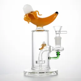 Water Pipe Banana Unique Shape Bong Showerhead Perc Hookah 14mm Female Joint With Glass Bowl Dab Rig