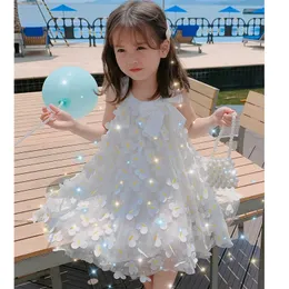 baby summer dress kids flower dress enfant birthday Princess Dress bow floral appliques girl puff dresses 1-8y girl clothing Q0716