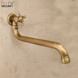 Ellen Single Cold Faceet Ściana Outdoor Mop Basen Kran Basen Antqiue Bronze Wall Kitchen Sink Faucet Rotatable ML982 210719