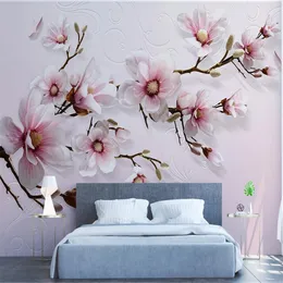 Modern minimalistisk handmålad 3D-liljor rosa bakgrundsvägg Anpassad stor väggmålning papel de parede para quarto