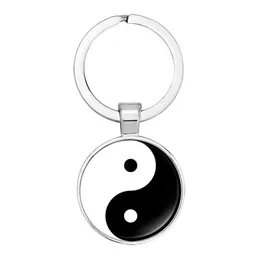 Kluczowe pierścienie Chińskie Styl Akcesoria Yin Yang Tai Chi Osiem Diagramy Cat Footprints Time Ring Chain