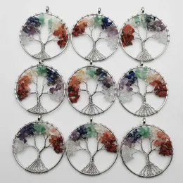 Mode Charm Tree of Life 50mm 12pcs / lot Tree Chakra Reiki Healing Natural Stone Pendant för smycken Göra grossist 210720