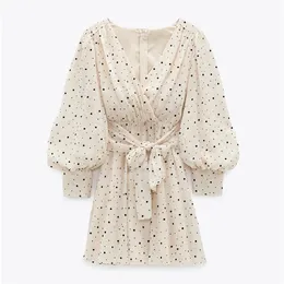 Za Dress Woman Polka Dot Mini Dress Long sleeve V-neckline Zip fastening White Women's Dresses for Summer 210915
