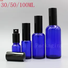 Garrafa de perfume de vidro azul com spray, recipientes de cosméticos vazios, frasco de pulverizador de viagem, configuração de óleo essencial recarregável QTY