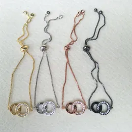 5 st Turkisk stil Dubbel Bails Connector, Micro Pave CZ Zircon Charms, Justerbar kedja Macrame Bracelet Smycken för kvinnor BG95