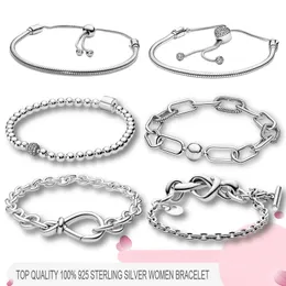 Braccialetti in argento sterling 100% 925 per le donne Bracciale a catena a maglie di lusso di moda Fit Pandora Charms Perline Gioielleria raffinata Regalo inviare regalo sacchetto di polvere