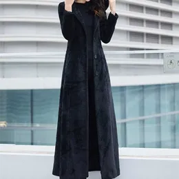 Lautaro inverno longo preto macio quente casaco de pele de faux mulheres com capuz manga comprida magro fit maxi fofo moda coreana 211110