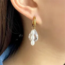 Hoop Huggie Classic Golden Stainless Steel örhängen för kvinnor Transparent Crystal Rice Pärlor Charm Small Earring 2022 Party Jewelry