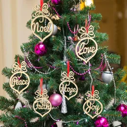 Carta de Natal Igreja de madeira Igreja Bolha Padrão Ornamento Árvore Decorações Decorações Festival Home Ornamentos Pendurado Presente, 6 Pc por Saco